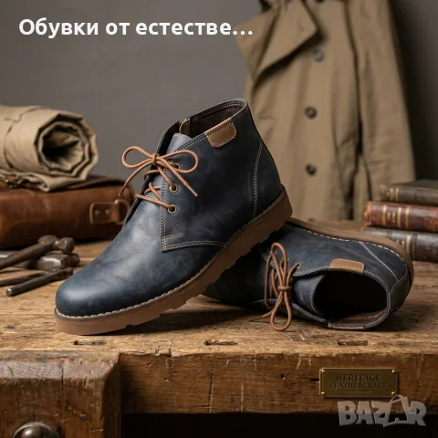 Мъжки кожени боти тип Кларк – Естествена кожа / Тъмносини