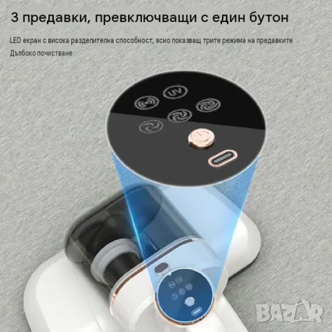 Акумулаторна прахосмукачка за матраци, дивани и текстил с UV светлина, снимка 4 - Прахосмукачки - 55711045