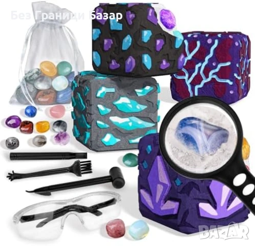Нов Детски комплект за разкопки с 16 истински кристала и камъка 6 години подарък