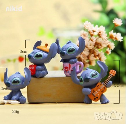 4 бр малки Стич Stitch фигурки пластмасови PVC за игра и украса торта топер фигурка, снимка 2 - Фигурки - 21168703