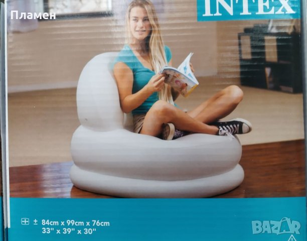 Надуваемо кресло, фотьойл, пуф, барбарон Intex, 84х99х76 см, Зелен и бял до 100 кг., снимка 2 - Други - 31007491