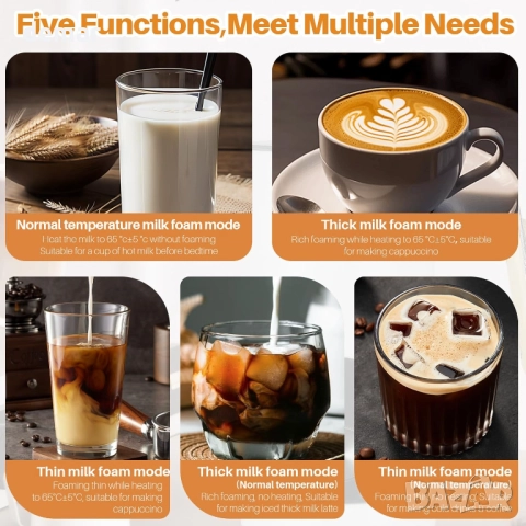 LiveGo Електрически разпенител за мляко 5 в 1, за топла и студена пяна, снимка 3 - Други - 51891712