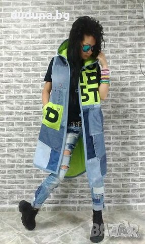 Чаровен дънков елек с електриково зелено!