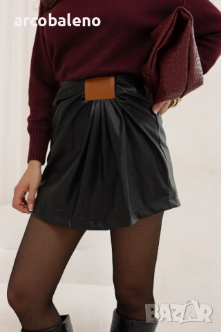 Дамска еко кожена пола с впечатляващи плисета, 2цвята , снимка 13 - Поли - 52180352