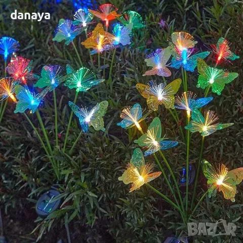 5771 Градинска соларна лампа с 6 люлеещи пеперуди, 75 см, снимка 2 - Декорация за дома - 49311182