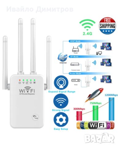 Усилвател повторител на WIFi сигнал с 4 антени до 300Mbps, снимка 1