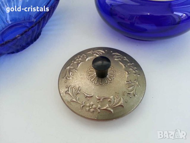 Стъклена  захарница и купичка, снимка 3 - Антикварни и старинни предмети - 30385261