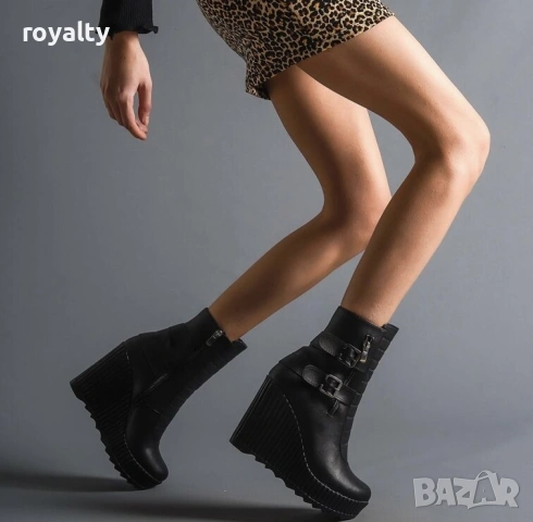 Боти на платформа - черна кожа, снимка 2 - Дамски боти - 54159318