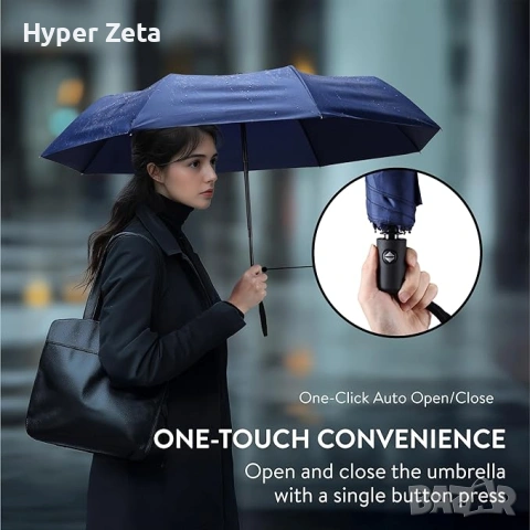 Автоматичен сгъваем чадър ветроустойчив компактен тъмносин, снимка 4 - Други стоки за дома - 53914570