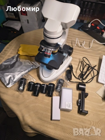 Бинокулярен микроскоп, Mmgoqqt, Метален, 40X-5000X, 3 обектива, LED осветление, Бял, снимка 9 - Медицинска апаратура - 53094367