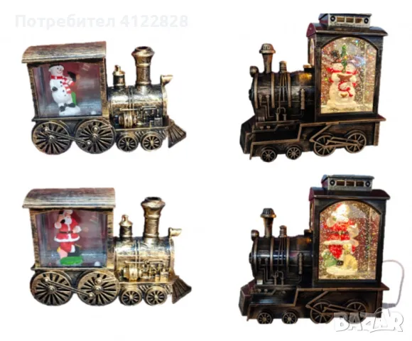 Коледна декорация - светещ ретро влак със снежинки