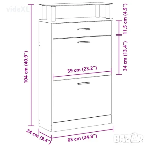 vidaXL Шкаф за обувки, сив сонома, 63x24x104 см, инженерно дърво, снимка 9 - Шкафове - 56147096
