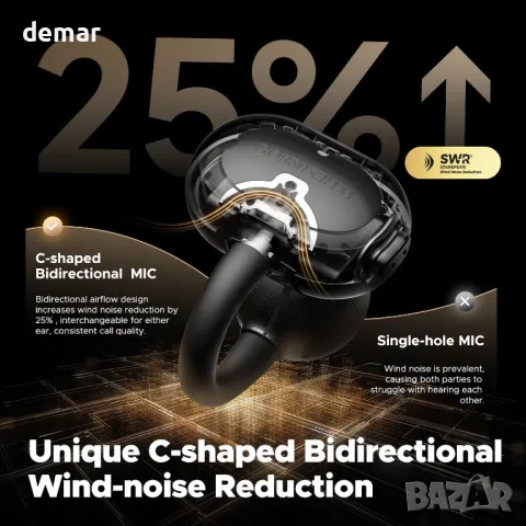 SoundPEATS Ear Clip Слушалки Bluetooth 5.4, отворени слушалки IPX5 Водоустойчиви, снимка 3 - Безжични слушалки - 48898140