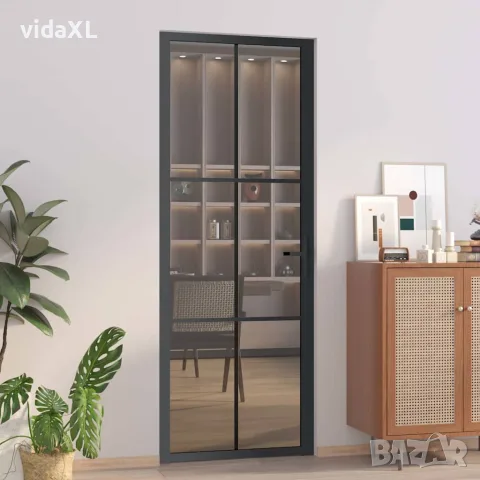 vidaXL Интериорна врата 76x201,5 см черна ESG стъкло и алуминий, снимка 2 - Входни врати - 56147178