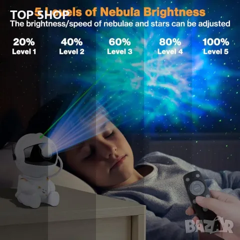 Астронавт LED звезден проектор с мъглявина и дистанционно управление, снимка 4 - Столчета за хранене - 49500274