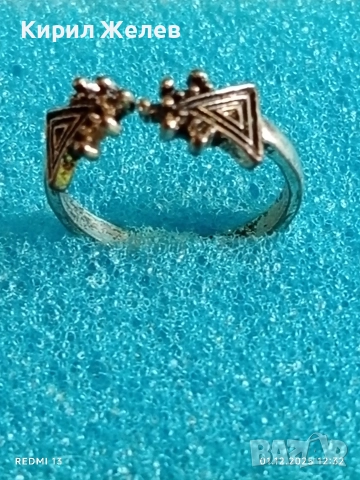 Сребърен пръстен с декоративни триъгълни елементи много красив стилен дизайн 52363, снимка 2 - Пръстени - 52606548