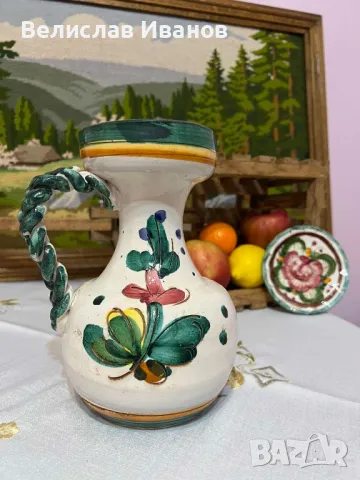 Винтидж Италианска ваза и чинийка майолика. Ръчно рисувани.Отлично състояние., снимка 6 - Антикварни и старинни предмети - 48274361