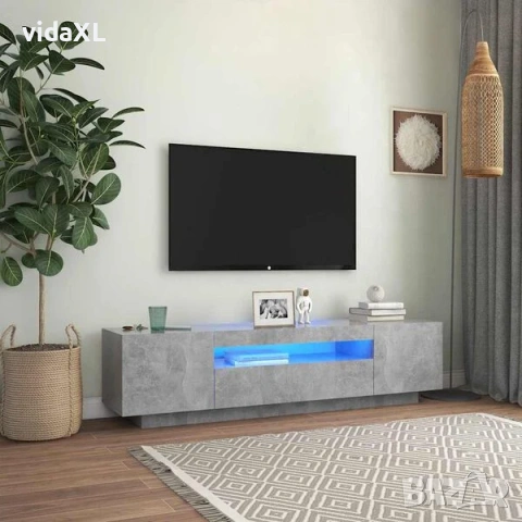 vidaXL ТВ шкаф с LED осветление, бетонно сив, 160x35x40 см(SKU:804431), снимка 2 - Шкафове - 53314693