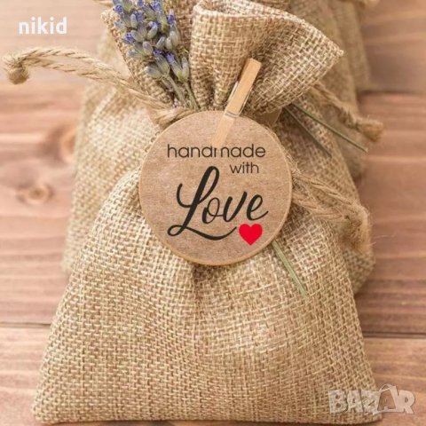 100 бр Handmade Hand made with love малки самозалепващи лепенки стикери за ръчна подарък, снимка 2 - Други - 30936146