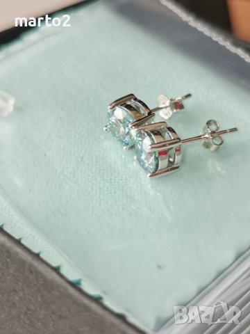 Сребърни Обеци S925 със синьо-зелени Мойсанити - по 1 карат на обеца, снимка 15 - Обеци - 37376472