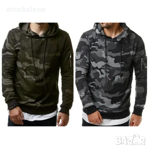 Мъжки камуфлажен суичър с дълъг ръкав с джоб и качулка, 2цвята 