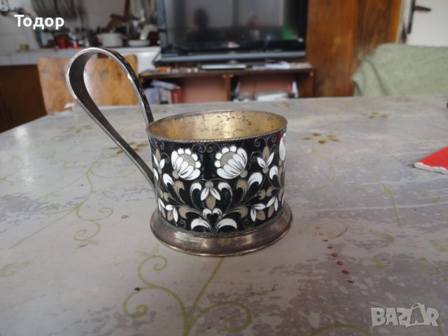 Руски сребърен подстакан чаша емайл позлата 916, снимка 13 - Колекции - 38740795