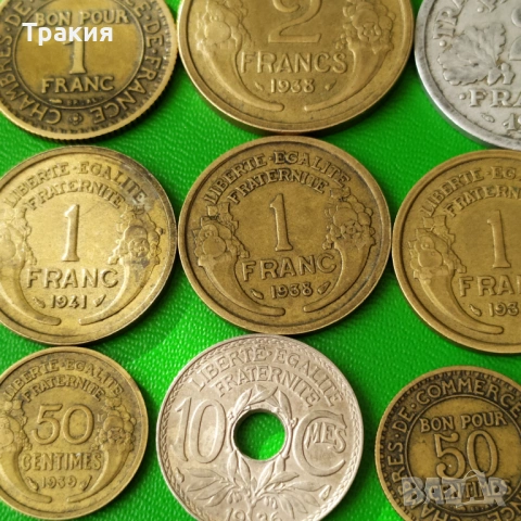 9 стари френски монети, снимка 2 - Нумизматика и бонистика - 54170604