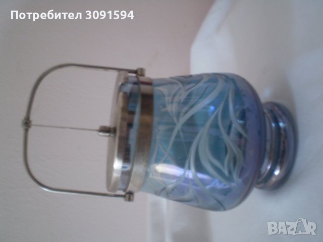 Стара захарница ръчно гравирано синьо стъкло свързвано с метален капак , снимка 6 - Аксесоари за кухня - 37314350