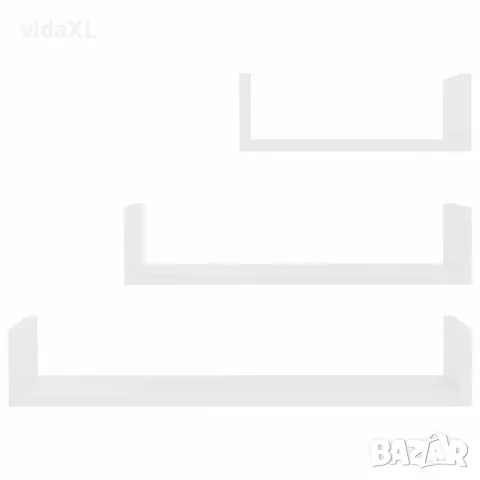 vidaXL Стенни рафтове, 3 бр, бели, инженерно дърво, снимка 4 - Етажерки - 56147751