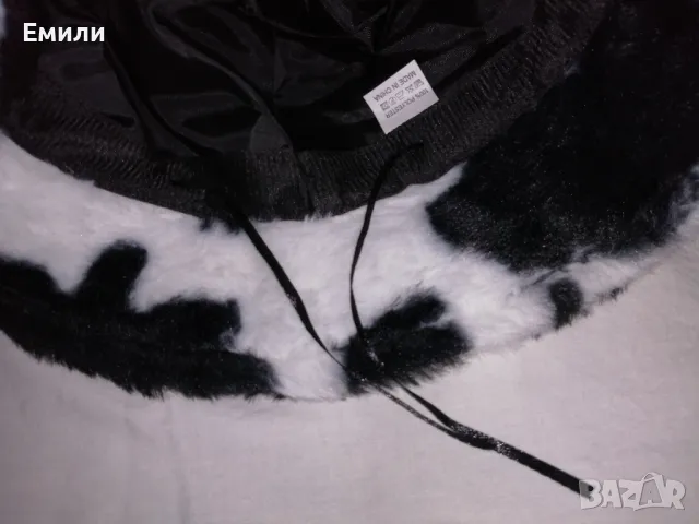 Дамска пухкава шапка с принт кравичка, снимка 13 - Шапки - 48423204