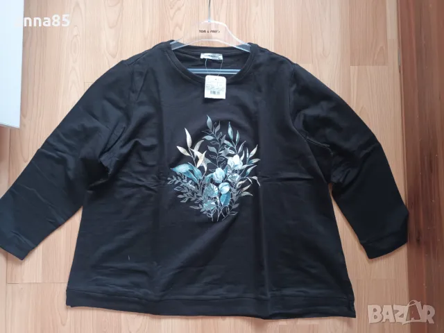 Нова с етикет черна блуза с щампа отпред, 4ХЛ