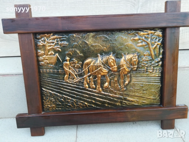 КАРТИНА-54Х40СМ-КОНЕ/ОРАН 1010251635, снимка 5 - Антикварни и старинни предмети - 52010720