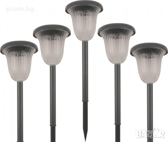 соларни градински лампи, комплект от 5 бр., с приставка-колче за фиксиране в земята, нови, Германия, снимка 1