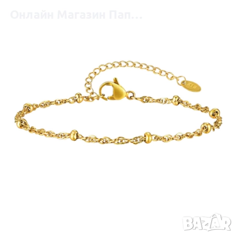 Дамска гривна от неръждаема стомана с 18K златно покритие – с мъниста и монета | 16–21см