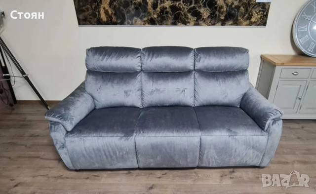 Сив диван тройка от плат плюш, снимка 7 - Дивани и мека мебел - 51951697
