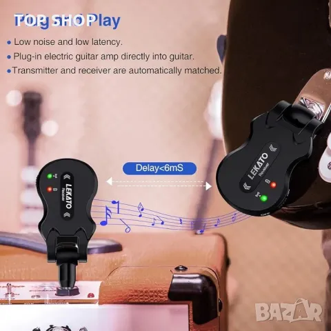 LEKATO безжична китарна система 5.8 GHz 4 канален приемник, снимка 4 - Друга електроника - 48737912