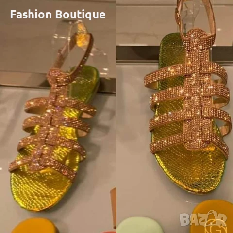 Италиански сандали в цвят шампанско с камъни