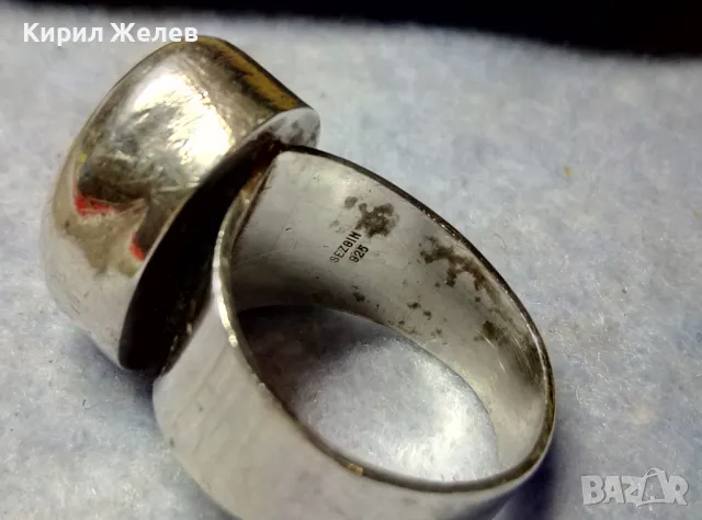 ЕФЕКТЕН ВинтиджАРТ СКЪПОЦЕНЕН СРЕБЪРЕН ПРЪСТЕН СРЕБРО 925 SEZGIN СЕЗГИН с ШЛИФОВАН ЧЕРЕН ОНИКС 29924, снимка 4 - Пръстени - 49913329