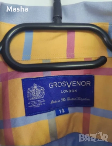 Дамска синя ретро риза GrosVenor London 14 UK M, снимка 4 - Ризи - 52355034