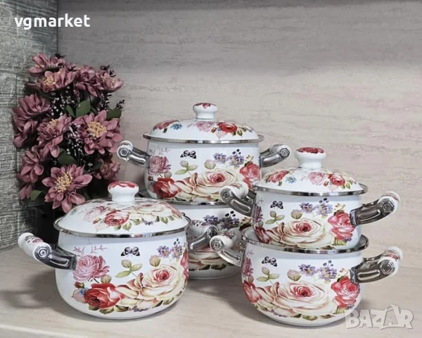 Тенджери Комплект 5 бр., с керамични дръжки, снимка 3 - Съдове за готвене - 51125941