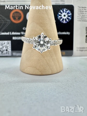 Сребърен пръстен с мойсанит (Диамант) 1 карат, снимка 3 - Пръстени - 50798776