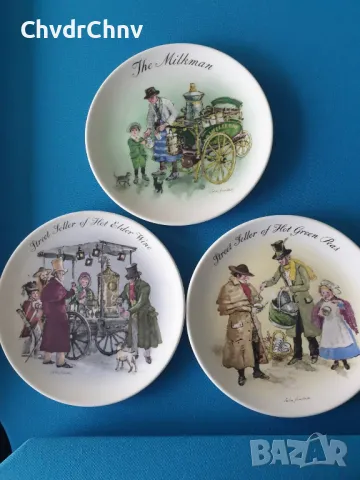 3бр Wedgwood Лондон/английска порцеланова чиния-картина