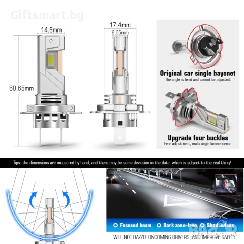 Комплект 2 LED крушки, H7, Plug And Play, 13000 Lm,12V, 2 x 35W, 6500К, снимка 6 - Аксесоари и консумативи - 52316304