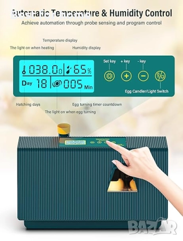 Напълно автоматичен инкубатор за кокошки, 10 яйца от Aissom, снимка 3 - За селскостопански - 51485707