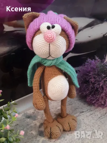 Подаръци за Св. Валентин. Плетена играчка Котка /Марсик/, Ръчно изработена, снимка 12 - Плюшени играчки - 48055111