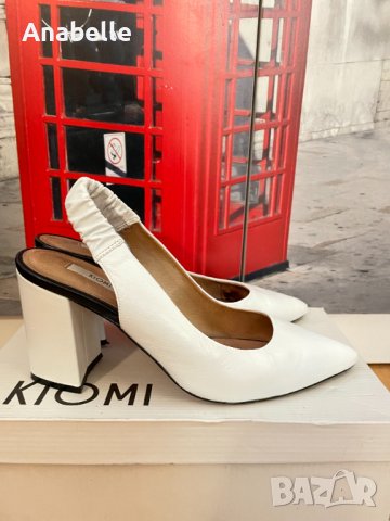 Обувки Kiomi блок ток бели естествена кожa, снимка 2 - Дамски обувки на ток - 39230061