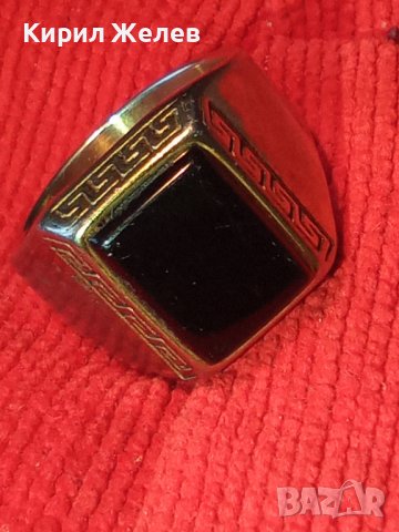 ПОСРЕБРЕН СТАР СТОМАНЕН ВЕРСАЧЕ СТИЛ ПРЪСТЕН с ПОЛИРАН ЧЕРЕН ОНИКС КЛАСИЧЕСКИ АРТ ДЕКО МОДЕЛ 26344, снимка 4 - Пръстени - 34806285