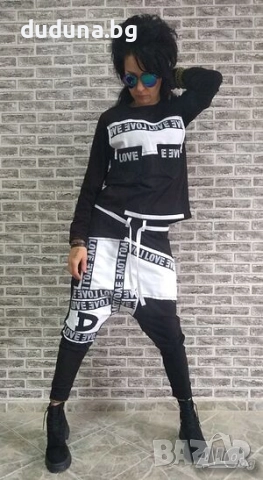 Нов див дамски сет, потури и блуза с деним и трико! Елек 121лв./61,87€. деним.