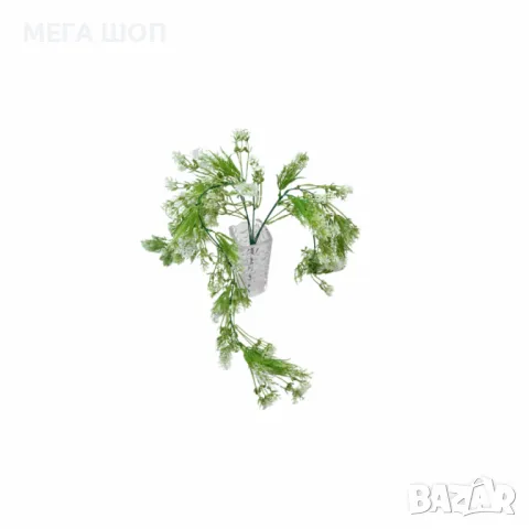 Изкуствена висяща аранжировка със зелени стръкове и бели цветчета, снимка 3 - Изкуствени цветя - 50346183