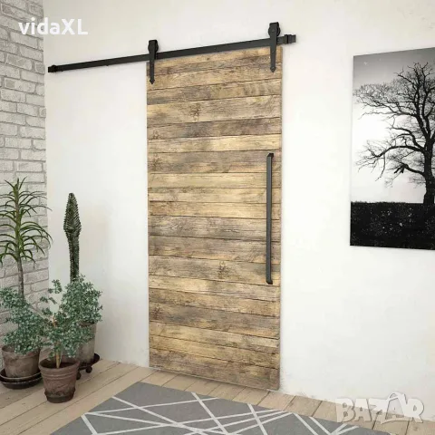 vidaXL Комплект механизъм за плъзгаща врата SKIEN 200 см стомана черен, снимка 3 - Интериорни врати - 56146067